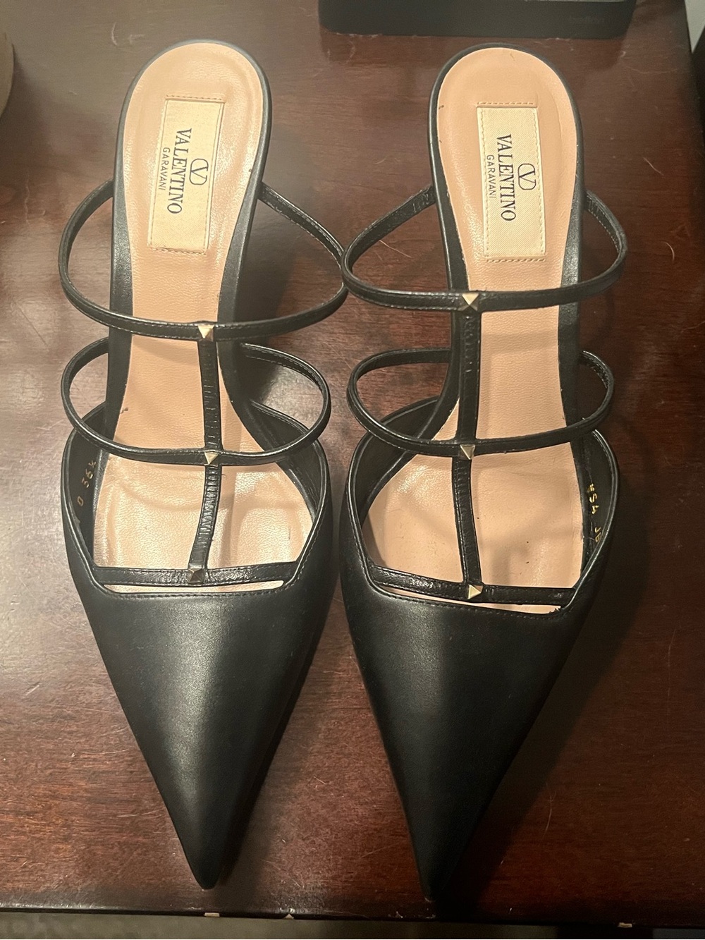 Valentino Black Strappy Pointed-Toe Leather Mules